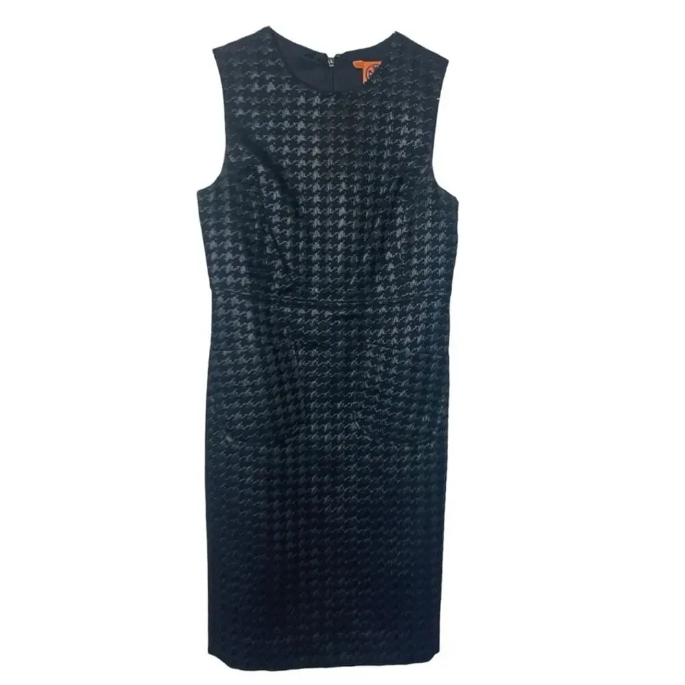 Tory Burch women's size 4 small Fletcher metallic black hounds tooth dress holid